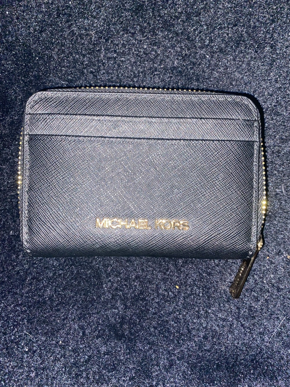 Michael Kors Black Leather Zip Card Case with Gold Logo